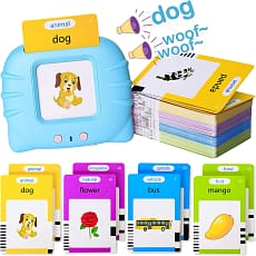 Toy in which flashcards are inserted to vocalise corresponding words.