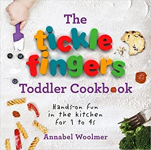 Front cover of Tickle Fingers toddler Cookbook. Colourful lettering.